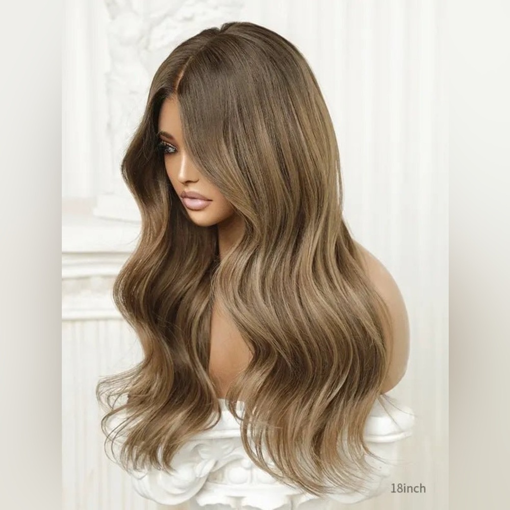 HAIRVIVI | Chloe - Brown Balayage Wavy 13x6 Lace Front Human Hair Wig, 18” M